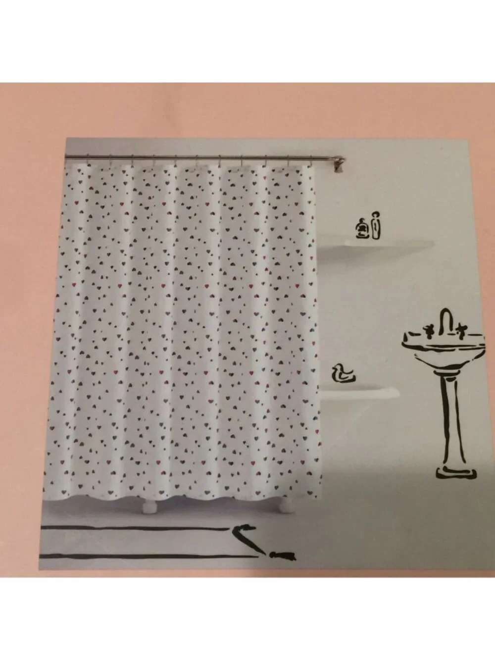 KATE SPADE HEARTS Fabric Shower Curtain White Pink Red Blue
